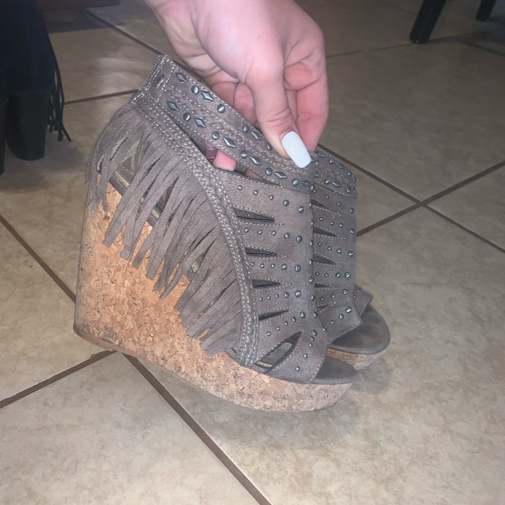 Grey Wedges with Fringe and detailing